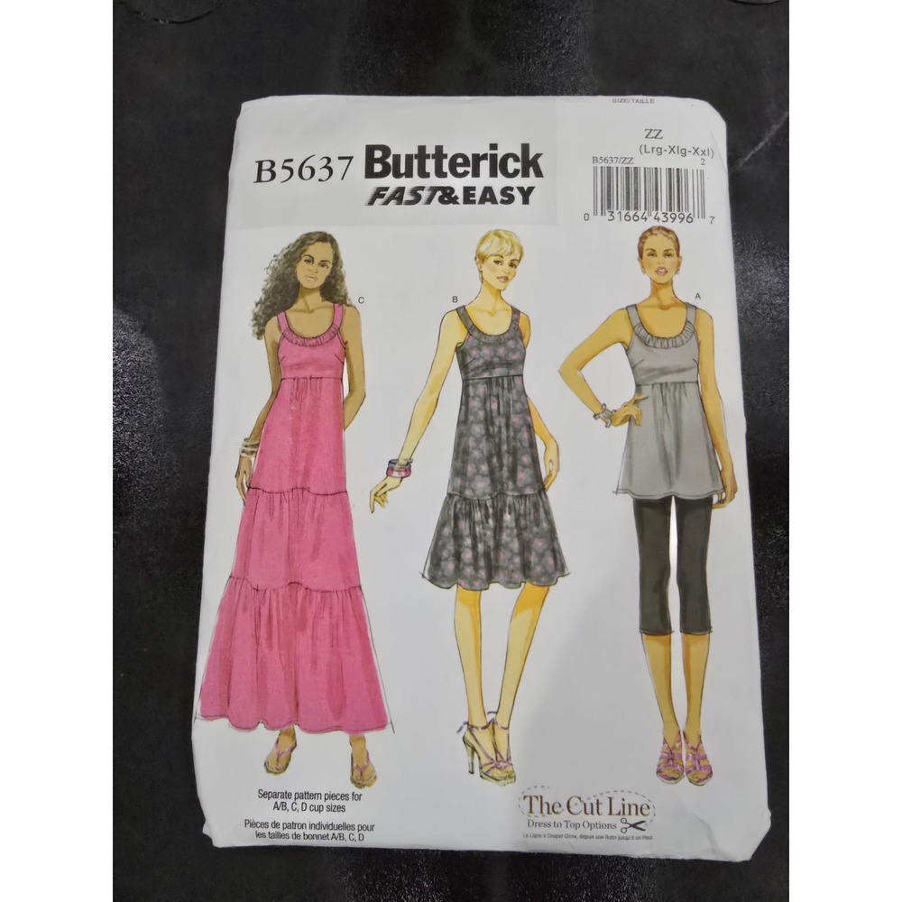 Butterick B5637 Misses Tunic Dress Sewing Pattern Size L-XXL Fast & Easy Tiered